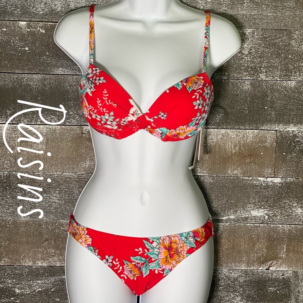 Red Floral Padded Bikini Set